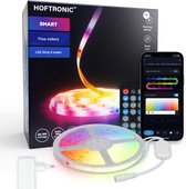 HOFTRONIC - Smart LED Strip 2m - RGB Flow Colors - WiFi + Bluetooth - 16,5 miljoen kleuren met 48 LEDs - Music Sync - Met afstandsbediening - Zelfklevend - Voor Google Home, Amazon Alexa en Siri