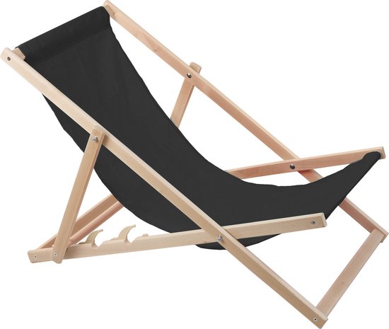 Ligstoel - strandstoel Comfortabele houten ligstoel in zwart ideaal voor het strand, balkon, terras — afbeelding 3
