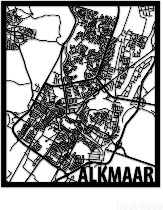 Hout-Kado Citymap Alkmaar - Zwart - Houten Stadskaart - Houten wanddecoratie - Plattegrond
