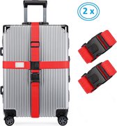 2 x Kofferriem - Bagage Band - Luggage Belt - Bagage Gordel - met SlideLock en adreslabel - Afstelbaar - 200cm x 5cm - Rood