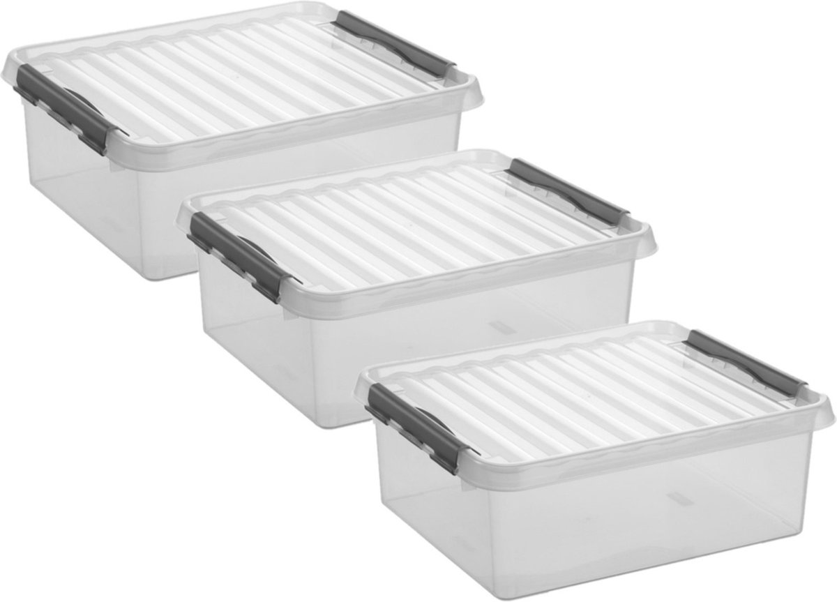 4x stuks opberg box/opbergdoos 25 liter 50 x 40 x 18 cm - Opslagbox - Opbergbak kunststof transparant/grijs