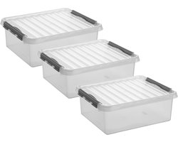 4x stuks sunware q-line opberg box/opbergdoos - 25 liter - 50 x 40 x 18 cm - kunststof - opslagbox - transparant/zilver