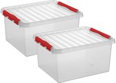 2x stuks opberg box/opbergdoos 36 liter 50 x 40 x 26 cm - Opslagbox - Opbergbak kunststof transparant/rood