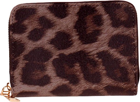 Portemonnee grijze luipaardprint - 14x10cm