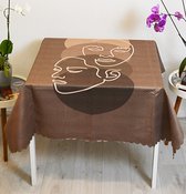Nappe carrée 140x140 cm - Textile Velours Imprimé - Dessin Visage Femme Homme - Nappe - De Home