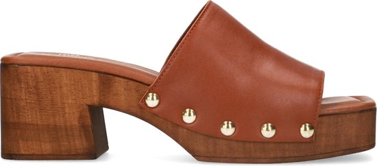 Sacha - Dames - Cognac leren muiltjes met houten hak - Maat 39 | bol.com