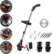 DrillPro Grastrimmer - 650W Grasmaaier - Draagbare Elektrisch Grasmaaiers - met 2 Accu - voor Tuin - Zwart Rood