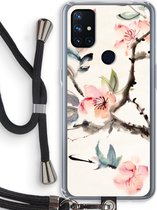Case Company® - OnePlus Nord N10 5G hoesje met Koord - Japanse bloemen - Telefoonhoesje met Zwart Koord - Bescherming aan alle Kanten en Over de Schermrand