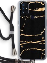 Case Company® - OnePlus Nord N10 5G hoesje met Koord - Gouden marmer - Telefoonhoesje met Zwart Koord - Bescherming aan alle Kanten en Over de Schermrand