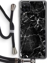 Case Company® - Samsung Galaxy A12 hoesje met Koord - Zwart Marmer - Telefoonhoesje met Zwart Koord - Bescherming aan alle Kanten en Over de Schermrand