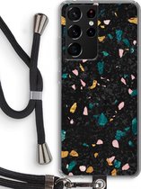 Case Company® - Samsung Galaxy S21 Ultra hoesje met Koord - Terrazzo N°10 - Telefoonhoesje met Zwart Koord - Bescherming aan alle Kanten en Over de Schermrand