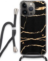 Case Company® - iPhone 13 Pro hoesje met Koord - Gouden marmer - Telefoonhoesje met Zwart Koord - Extra Bescherming aan alle Kanten en Over de Schermrand