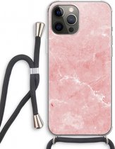 Case Company® - iPhone 12 Pro hoesje met Koord - Roze marmer - Telefoonhoesje met Zwart Koord - Extra Bescherming aan alle Kanten en Over de Schermrand