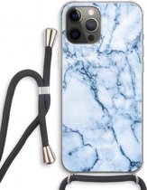 Case Company® - iPhone 12 Pro hoesje met Koord - Blauw marmer - Telefoonhoesje met Zwart Koord - Extra Bescherming aan alle Kanten en Over de Schermrand