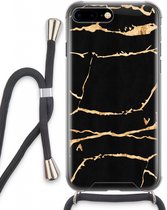 Case Company® - iPhone 8 Plus hoesje met Koord - Gouden marmer - Telefoonhoesje met Zwart Koord - Extra Bescherming aan alle Kanten en Over de Schermrand