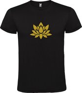 Zwart  T shirt met  print van "Lotusbloem " print Goud size XL