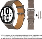 Grijs leren Bandje voor bepaalde 20mm smartwatches van verschillende bekende merken (zie lijst met compatibele modellen in producttekst) - Maat: zie foto – 20 mm grey leather smartwatch strap - Leder - Leer