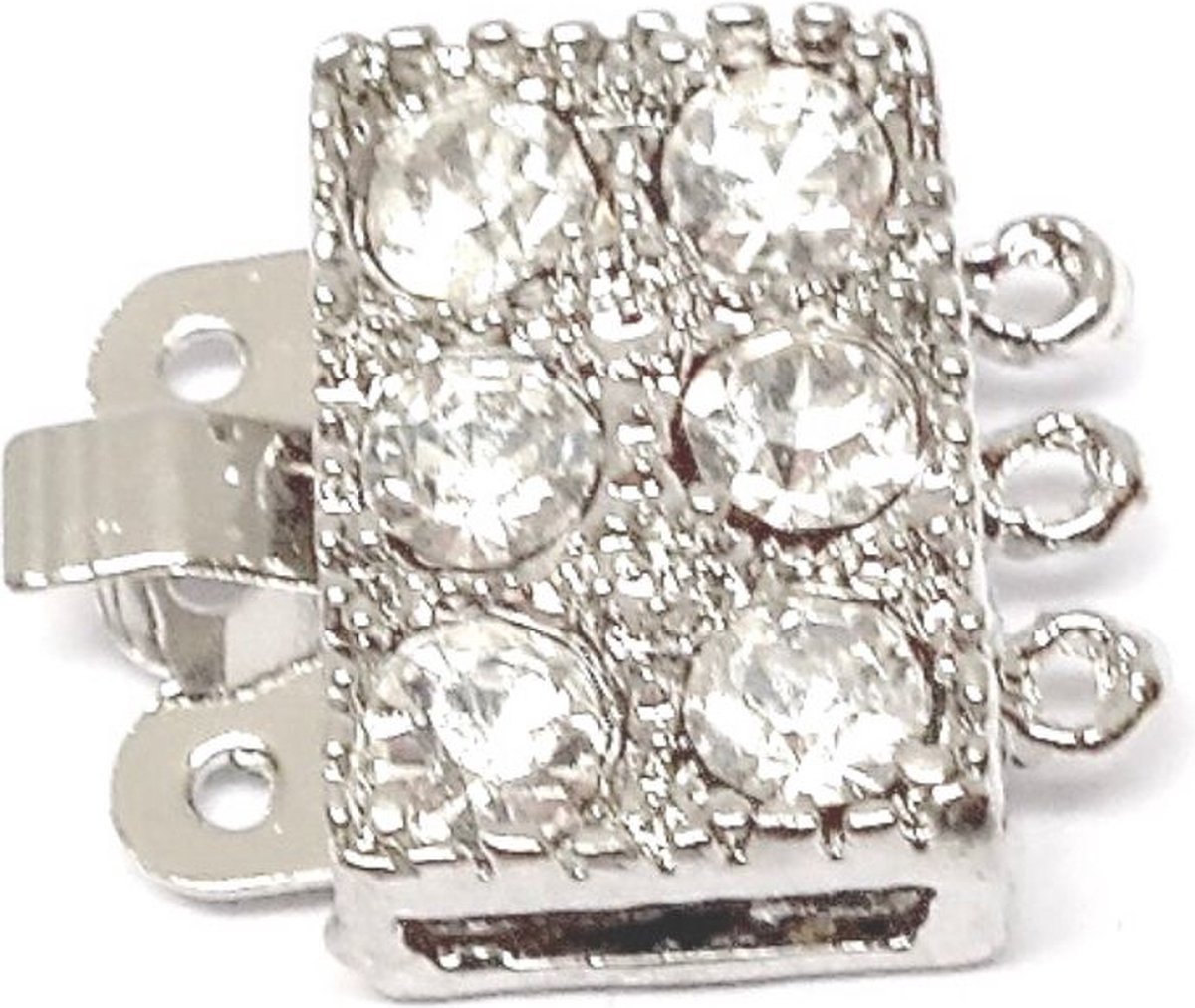 Art & Pearls – 10 juwelensluitingen voor drie rijen – met bergkristal – Platina Plated – Anti-Allergisch