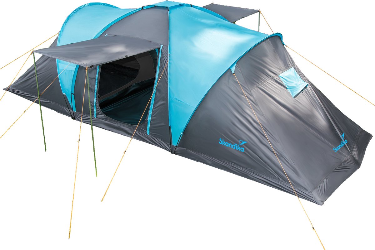 Skandika Hammerfest 6 Protect Tent – Tenten – Koepeltent - Campingtent – Ingenaaide Tentvloer - Voor 6 personen – 200 cm stahoogte - Muggengaas – 2 slaapcabines – 620x220x200 cm (LxBxH) - 2000 mm waterkolom – Outdoor, Camping - Kamperen – grijs/blauw