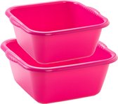 Voordeelset multifunctionele kunststof teiltjes roze in 2x formaten - 15 en 20 liter inhoud afwasbakjes