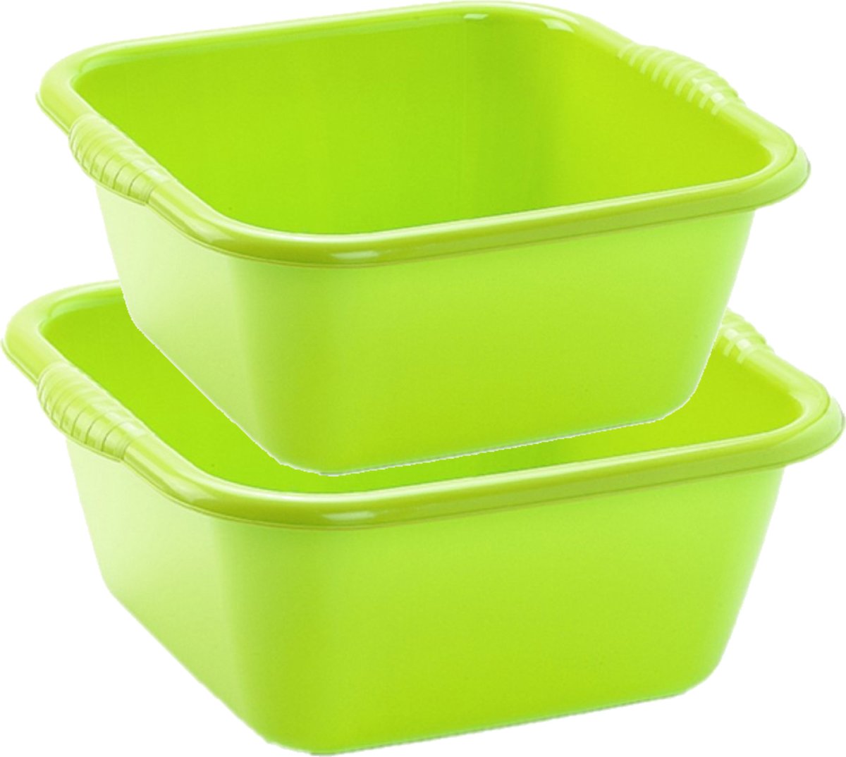 Voordeelset multifunctionele kunststof teiltjes groen in 2x formaten - 15 en 20 liter inhoud afwasbakjes