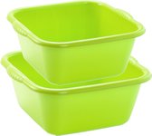 Voordeelset multifunctionele kunststof teiltjes groen in 2x formaten - 15 en 20 liter inhoud afwasbakjes