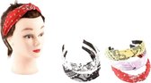Dames Haarband - Diadeem met Knoop - Print - Zwart/Lila- Set 2 Stuks