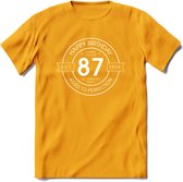 87th Happy Birthday T-shirt | Vintage 1935 Aged to Perfection | 87 jaar verjaardag cadeau | Grappig feest shirt Heren – Dames – Unisex kleding | - Geel - L