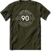 90th Happy Birthday T-shirt | Vintage 1932 Aged to Perfection | 90 jaar verjaardag cadeau | Grappig feest shirt Heren – Dames – Unisex kleding | - Leger Groen - XL