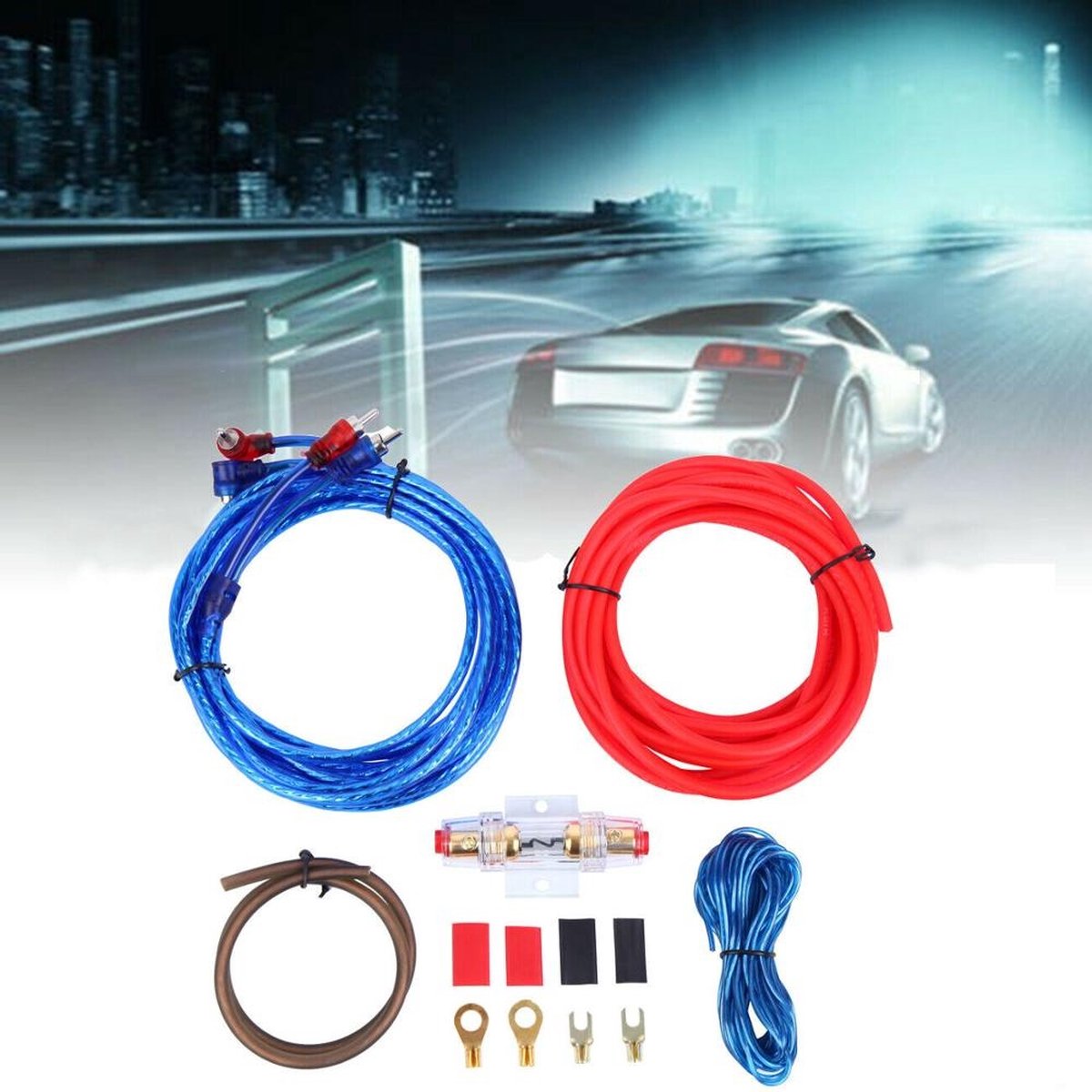 Auto Audio Kabelset - Universeel - voor Versterker & Subwoofer - Kabel - Bedrading Set - 1000W - Rood & Blauw – foto 8