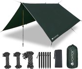 VONTOX P3000 tentzeil, waterdicht, donkergroen, campingtent, tarp, 3 x 3 m, bescherming tegen uv-straling en regen, bescherming tegen de zon, met 6 aluminium pennen en 8 nylon touwen, licht, draagbaar, voor op reis