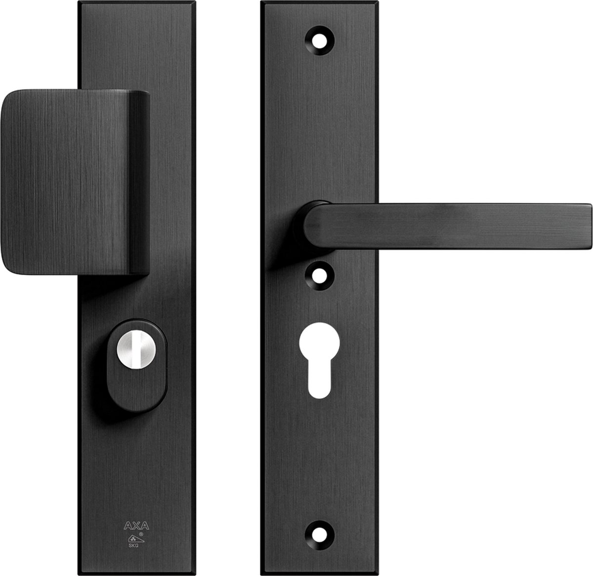 AXA Veiligheidsbeslag (Edge Plus) Zwart geslepen: Duwer-Kruk (model D-duwer/Blok) PC55 met kerntrekbeveiliging SKG***