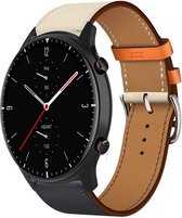 Leer Smartwatch bandje - Geschikt voor Amazfit GTR 2 leren band - wit/donkerblauw - Strap-it Horlogeband / Polsband / Armband