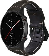 Leer Smartwatch bandje - Geschikt voor Strap-it Amazfit GTR 2 leren band - zwart - GTR 2 - 22mm - Strap-it Horlogeband / Polsband / Armband