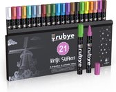 Rubye® Raamstiften Kinderen - 21 stuks - Afwasbaar - Krijtstiften voor raam - Whiteboard stiften - Whiteboard Marker - Window marker - Krijtmarker - Glasstiften - Porselein stiften