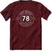 78th Happy Birthday T-shirt | Vintage 1944 Aged to Perfection | 78 jaar verjaardag cadeau | Grappig feest shirt Heren – Dames – Unisex kleding | - Burgundy - M
