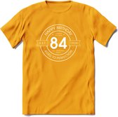 84th Happy Birthday T-shirt | Vintage 1938 Aged to Perfection | 84 jaar verjaardag cadeau | Grappig feest shirt Heren – Dames – Unisex kleding | - Geel - L