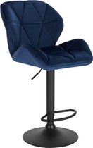 Kamyra® Industriële Velvet Barkruk - Barstoelen met Rugleuning - Verstelbare Zithoogte 60 - 82 cm – Marine Blauw 50 x 40 cm