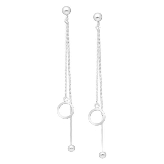 EAR IT UP - Oorbellen - Bal - Cirkel - Ketting - Jacket - Push back oorknopjes - 925 sterling zilver - 79 x 9 mm - 1 paar