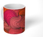 Mok - Koffiemok - Patronen - Line art - Abstract - Rood - Mokken - 350 ML - Beker - Koffiemokken - Theemok