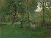 Kunst: George Inness, Green Landscape, 1886, Schilderij op canvas, formaat is 30X45 CM