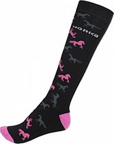 paardrijsokken zwart/roze junior maat 31-34