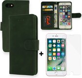 Casemania Hoesje Geschikt voor Apple iPhone SE 2022 Groen & Glazen Screenprotector - Luxe Portemonnee Book Case