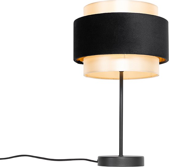 QAZQA elif - Moderne Tafellamp - 1 lichts - H 42 cm - Zwart Goud - Woonkamer | Slaapkamer