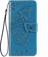 iPhone SE 2022 Book Case Hoesje met Patroon - Vlinderpatroon - PU Leer - Pasjeshouder - Apple iPhone SE 2022 - Blauw