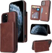 GSMNed – Leren telefoonhoes iPhone 12/12 Pro bruin – Luxe iPhone hoesje – pasjeshouder – Portemonnee met magneetsluiting – bruin