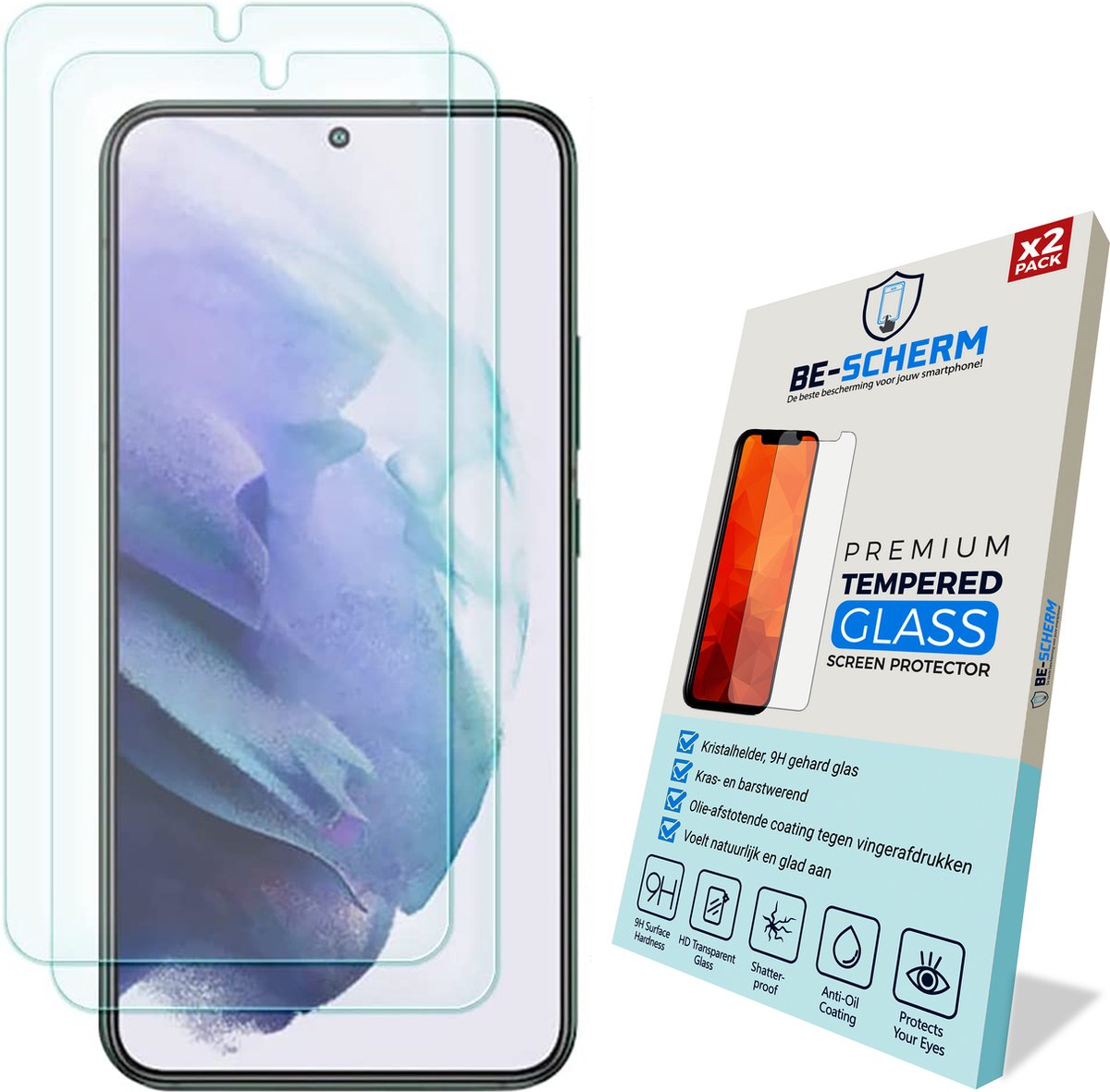 Be-Scherm Screenprotector Glas voor Samsung Galaxy S22 Plus - Full Cover Screenprotectors - Past met Hoesje - Set van 2