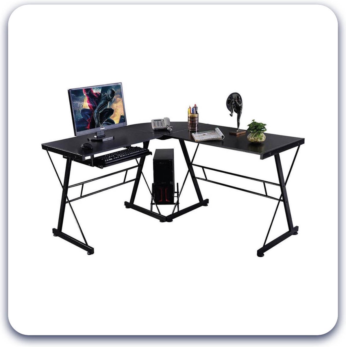 EASTWALL gaming bureau - hoekbureau zwart - extra stevig L vormig bureau - computertafel met desktopstandaard en toetsenbordhouder