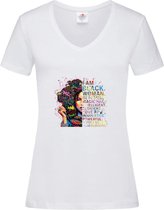 Stedman -Tshirt Dames opdruk- Iam Black Woman - V-hals - Wit - Small