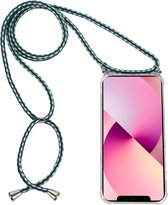 H.K. backcover/achterkant/hoesje met koord groen met blauw Samsung Galaxy A21S + Glasfolie